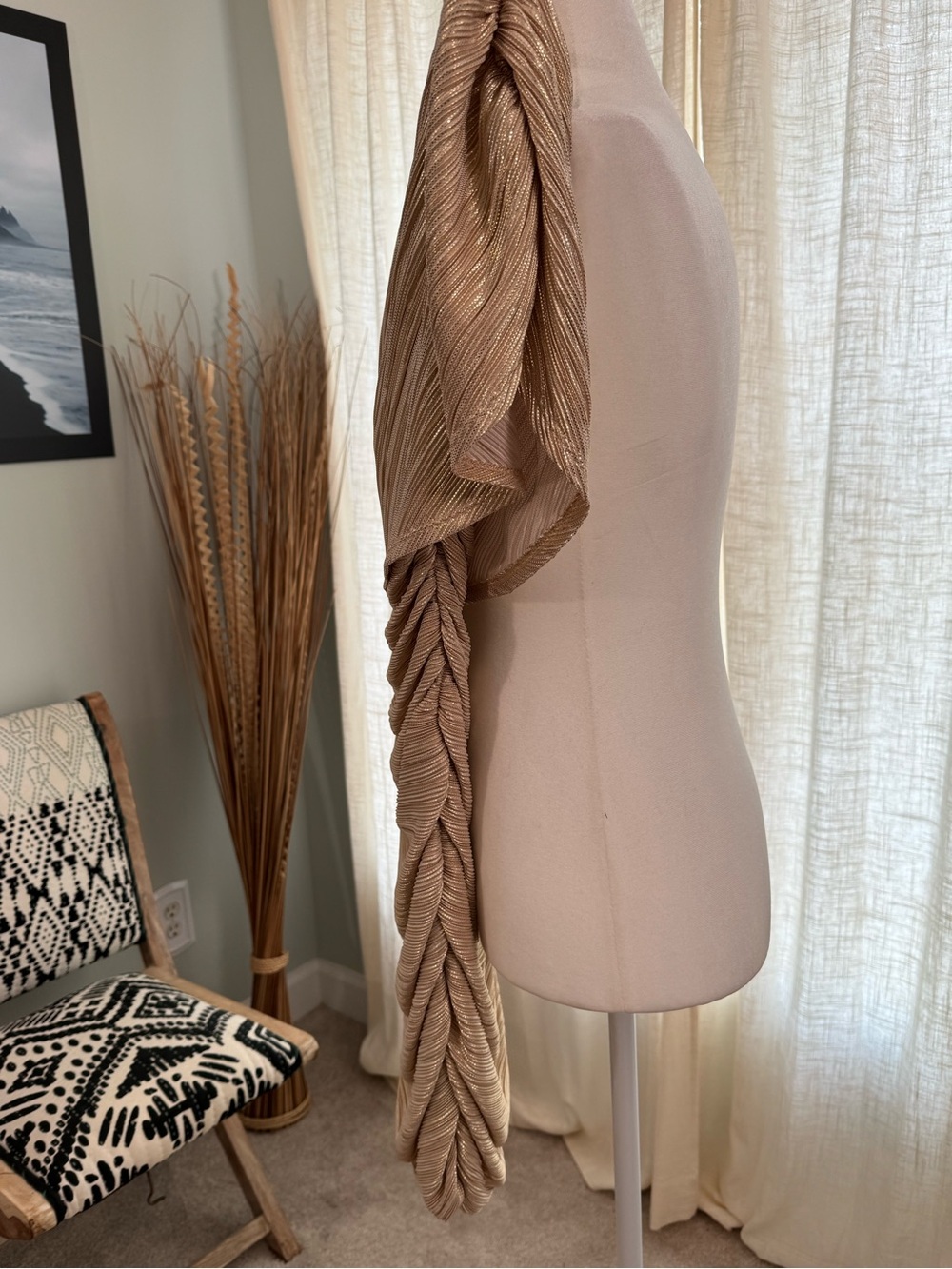 Odyssey Goddess Gold Ribbed Lamé Mini Dress Size S - Picture 5 of 6